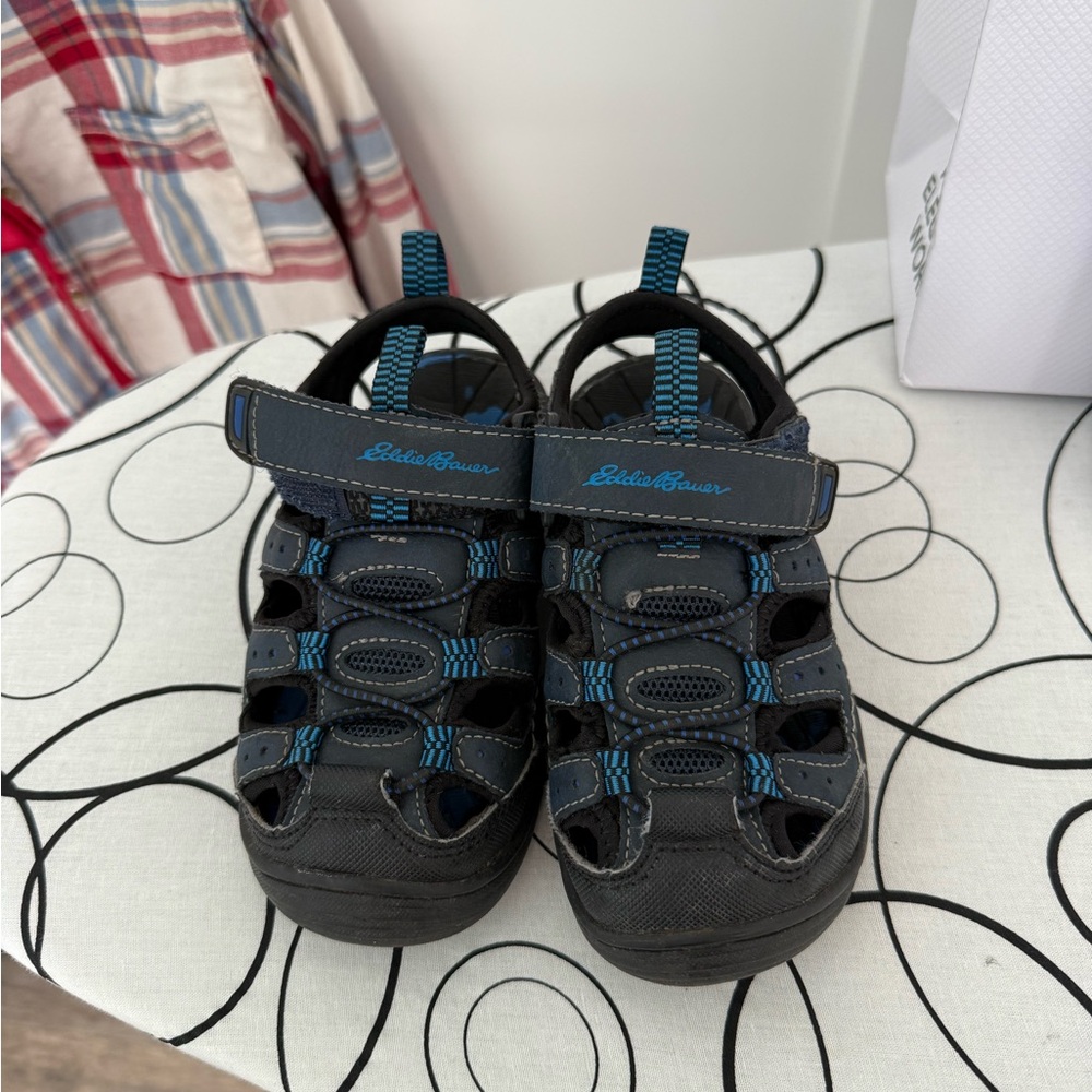 Eddie Bauer Black and Blue Sport Sandals with Protective Toe Cap